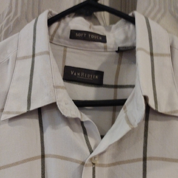 Van Heusen Men's Cream and Tan Plaid Shirt Large - Picture 2 of 6